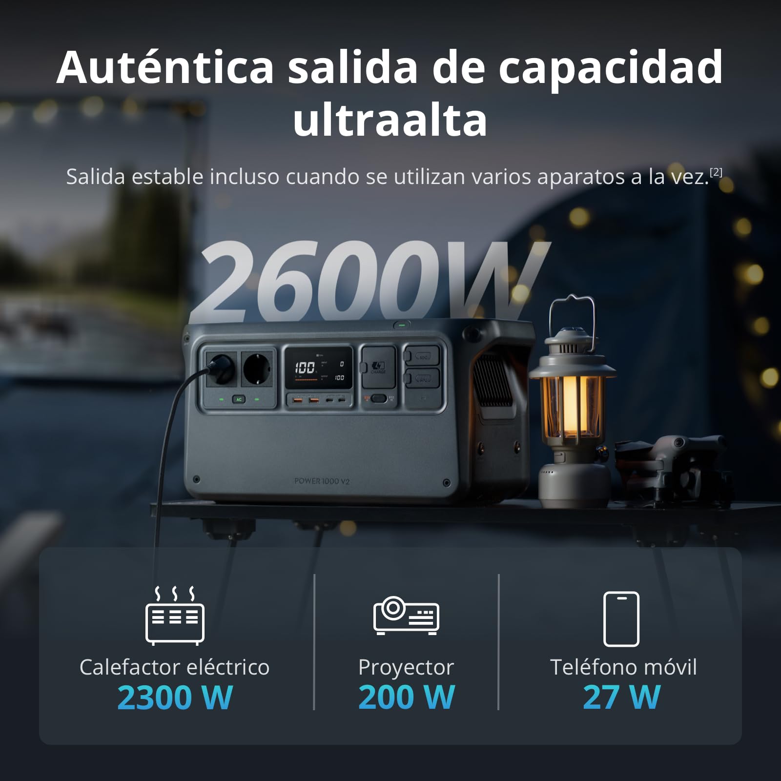 DJI Power 1000 V2 estación de energía portátil, Batería LFP de 1024 WH, Salida de 2600 W, Recarga del 0% al 80% en 37 Minutos, Generador eléctrico para el hogar, Autocaravanas, Sin conexión a la Red