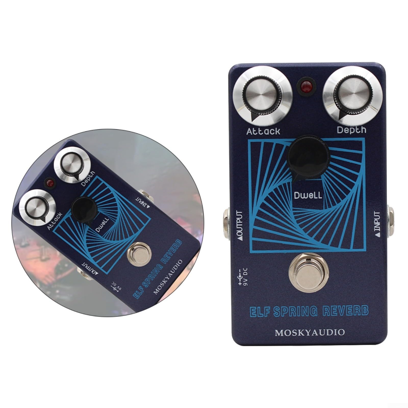 per MOSKYAUDIO Reverb Guitar Effect Pedal, Vintage Spring con per Pre-delay 30-150ms, Dwell & Depth Controls, True Bypass, Metal Shell Chitarra Elettrica