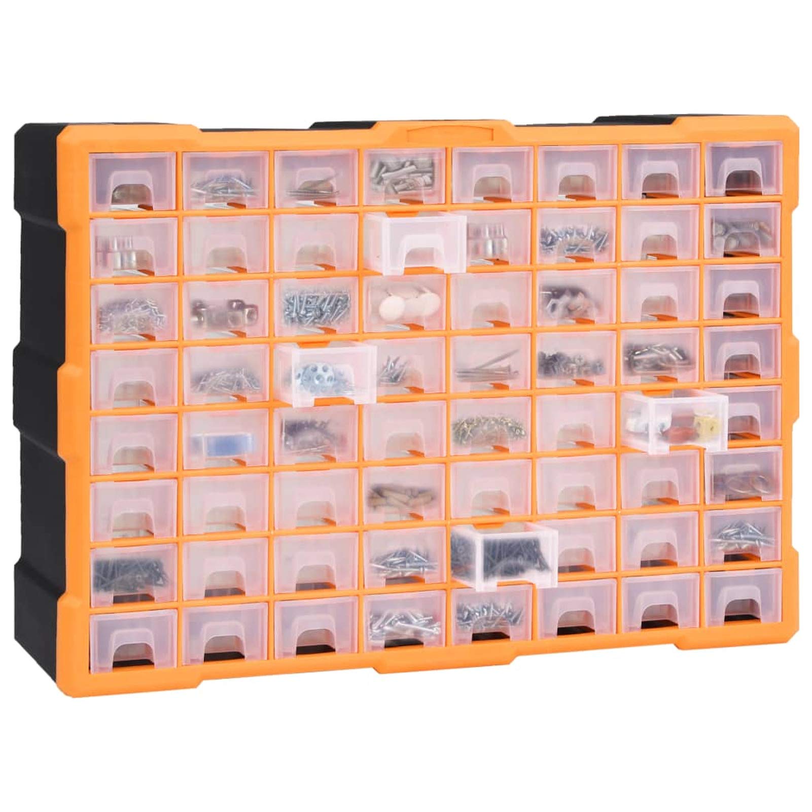 Festnight Módulo Clasificador para Piezas Pequeñas, 64 Cajones Extraíbles, Cajas de Almacenamiento, Módulos Organizador, Ideal Ferretería & Bricolaje, 52 x 16 x 37,5 cm,Naranja y Negro