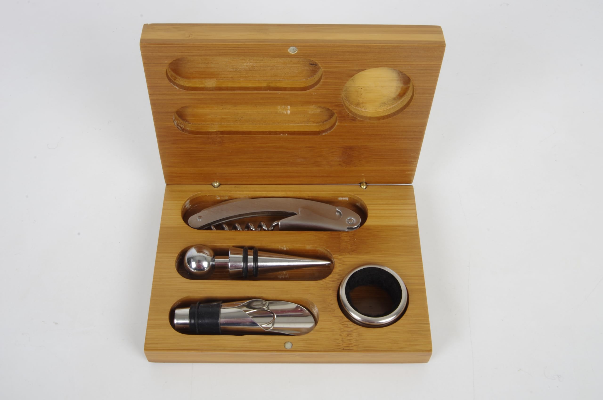 BIRAMBEAU, Bamboo Wine Gift Set with Corkscrew, Conical Stopper, Pourer and Drip Stopper.