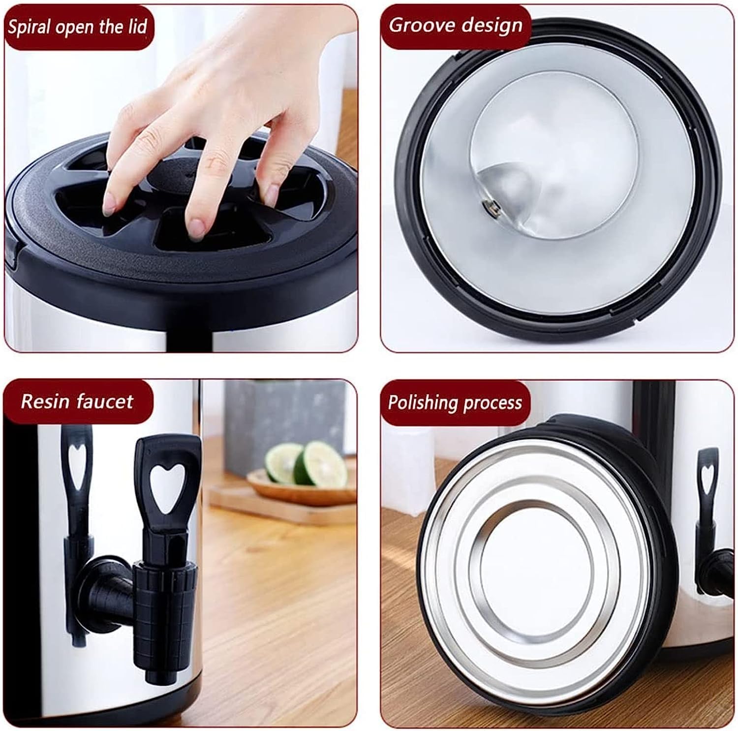 Dispensador de agua caliente con grifo, termo de acero inoxidable para catering, hervidor de agua con termostato de 6 l/8 l/10 l/12 l, termo de café comercial con barril aislado, aislado durante 10