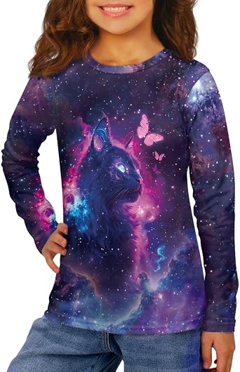 Kids Girls Soft Tees Comfy Blouses Long Sleeve Tops Crewneck T-Shirts