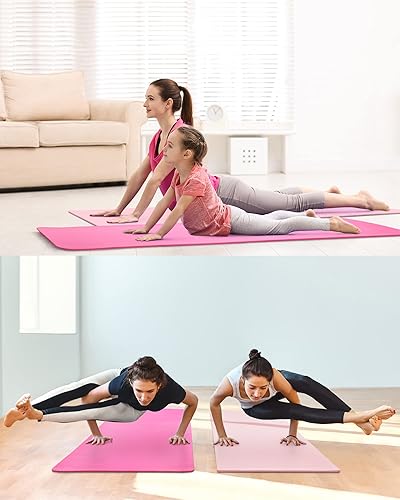 Miniatura 4 de Woanger Paquete de 2 tapetes de yoga extra gruesos para entrenamiento en casa, 38 pulgadas, esterilla de ejercicio con correa antideslizante para