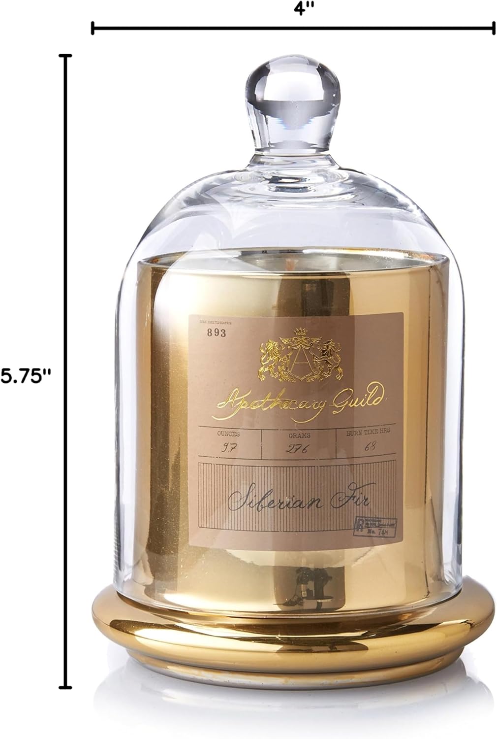 Zodax Apothecary Guild Scented Candle Jar w/Glass Dome Medium Gold Siberian Fir