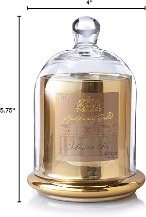 Zodax Apothecary Guild Scented Candle Jar w/Glass Dome Medium Gold Siberian Fir