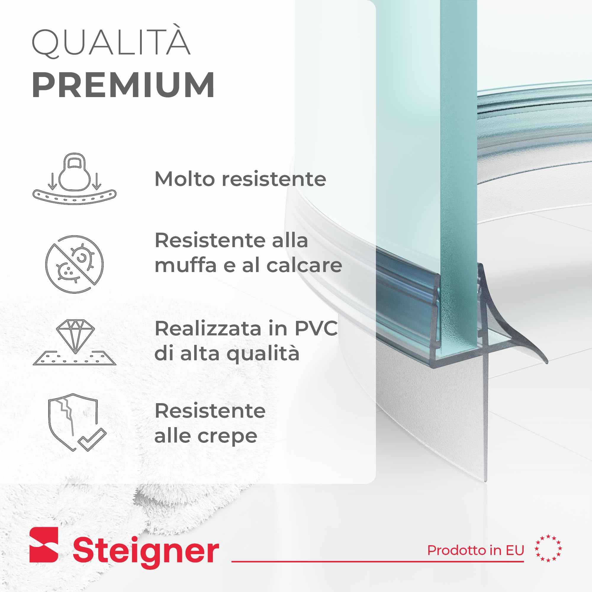STEIGNER Guarnizione doccia sottoporta curva 40cm UK09 (1 pz.) trasparente - Guarnizione inferiore curva per doccia semicircolare o quarto di cerchio con porta 6-8 mm - Protezione contro le perdite