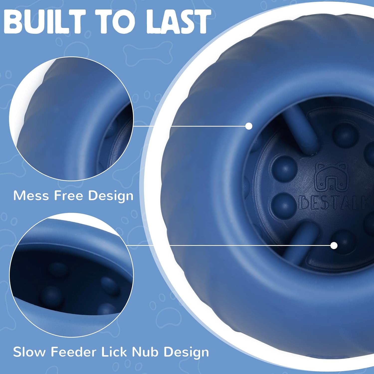 Long-Lasting Dog Lick Toy, Wobbly Dog Enrichment Lick Bowl to Keep Dogs Busy, Interactive Stuffable Dog Treat Feeder for Boredom, Silicone Treat Dispensing Chew Toy(Dark Blue,M)