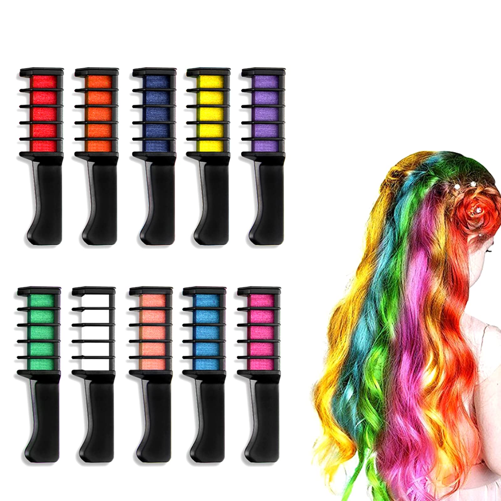 10 Colores Tizas Para el Pelo Peine de Tiza para el Cabello Tiza Temporal para el Cabello Color Lavable Peine para Teñir el Cabello Ideal para Navidad, Cumpleaños, Fiestas, Regalos para Niñas y Niños