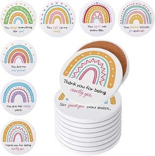 Ceramic Coasters Thank You Appreciation Coasters Set of 8 Ceramic Absorbent Drinks Coaster with Cork, 4 inch Water Absorbent Cute Cup Mat Gifts for Teacher Employee Appreciation Gifts (Rainbow)
