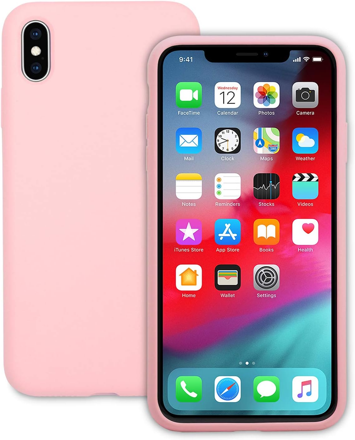 IVSUN Case for iPhone Xs Max 6.5-Inch Liquid Silicone 360 Full Protection Rubber Gel Cover Slim [ Anti-Fingerprint ] [ Scratch-Resistance ] [ Smooth Touch Feeling ] - Pink