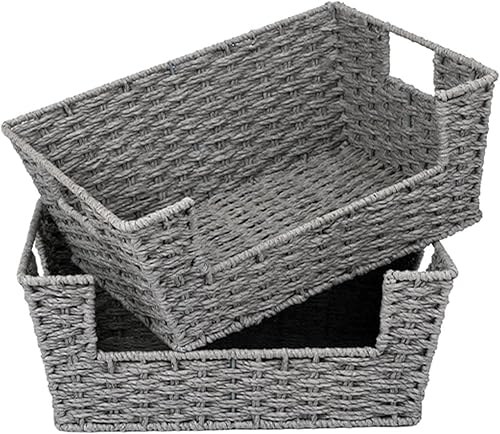 Vista 12 de StorageWorks Wicker Storage Basket, Pantry Organizers and Storage, Stackable Storage Baskets for Shelves, Paper Rope Baskets for Organizing, Black
