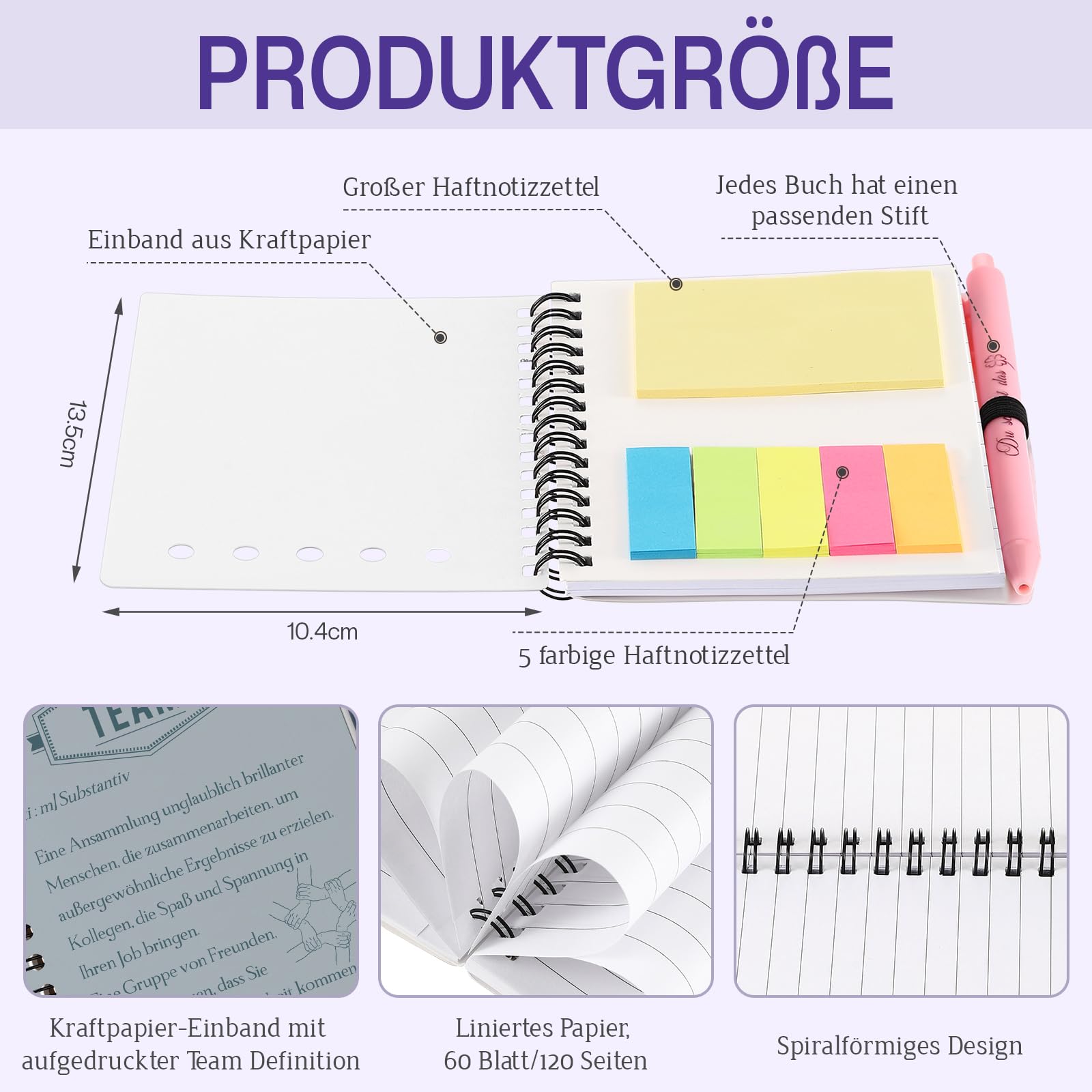 6x Team Geschenkset - Notizbuch & Kugelschreiber Für Kollegen