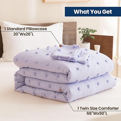 Miniatura 7 de Dreamy - Juego de edredón de 2 piezas de color morado claro copetudo, color lavanda ligero, edredón de microfibra suave para todas las estaciones