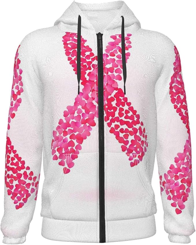 Gdewcro Pink Ribbon Breast Cancer Teenage Zipper Hoodie Pockets Hooded