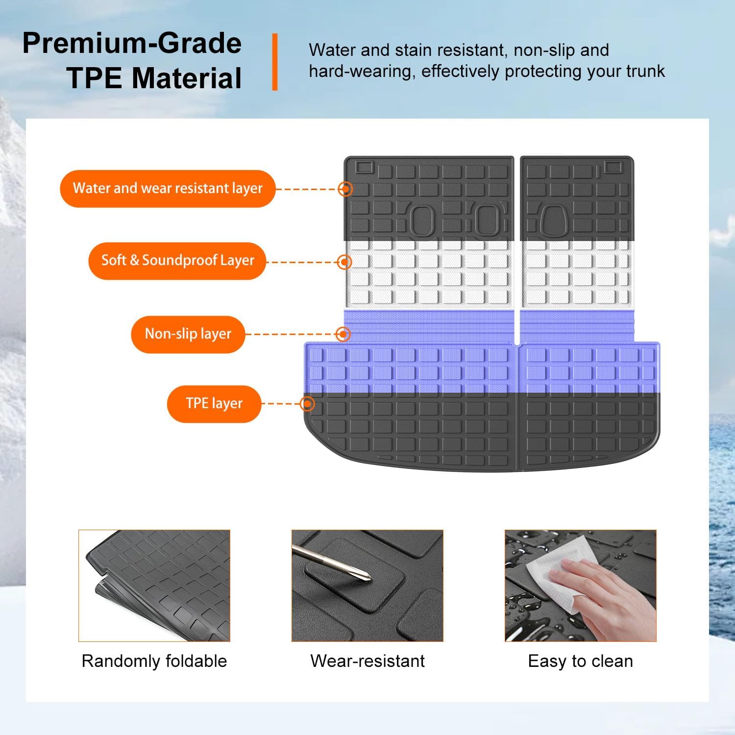 powoq Cargo Liner Compatible with 2020-2025 Hyundai Palisade Backrest Mat TPE Behind 3rd Row Replacement for 2020 2021 2022 2023 2024 2025 Hyundai Palisade Accessories (Trunk Mat with Backrest Mat)