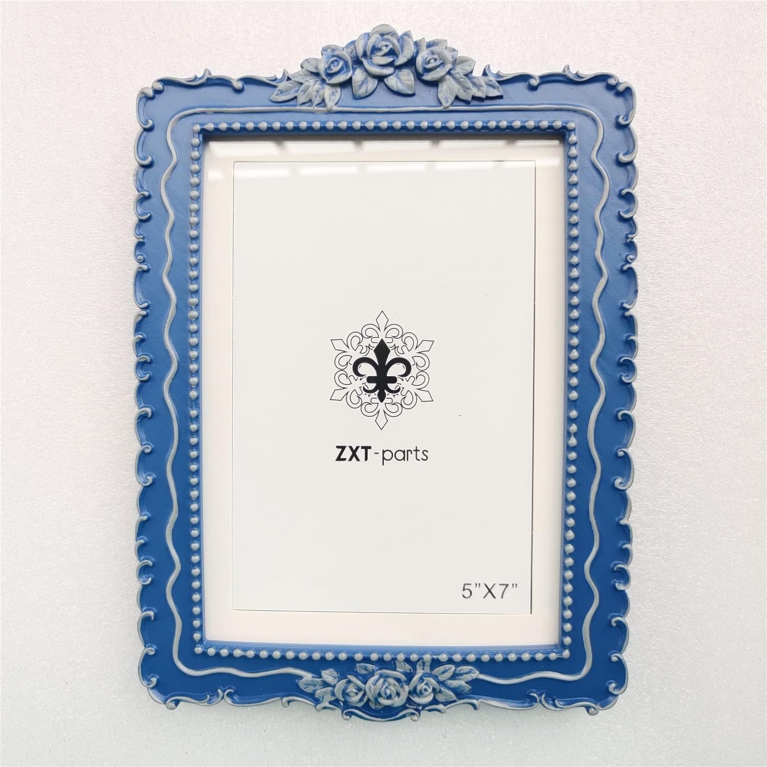 ZXT-parts 5x7 Picture Frame Blue Frame. 4x6 Picture Frames with Mat. Resin Handmade Frame. Glass Panel. Black Suede Cover. European Style Suitable for Desktop.