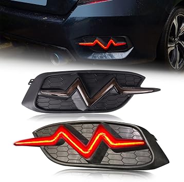 LED Rear Bumper Light For 2016 2017 2018 2019 2020 2021 Honda Civic LX EX Touring Sedan Tail Bumper Break & Fog Lights With Dynamic Sequential Turn SignalBlack Lens