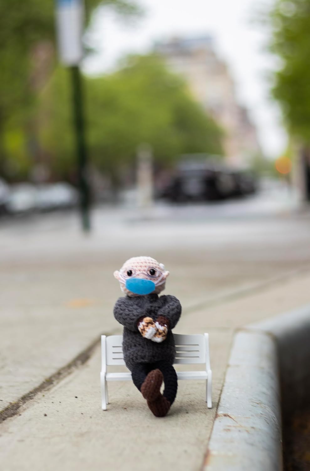 Bernie Sanders Crochet w/Bench