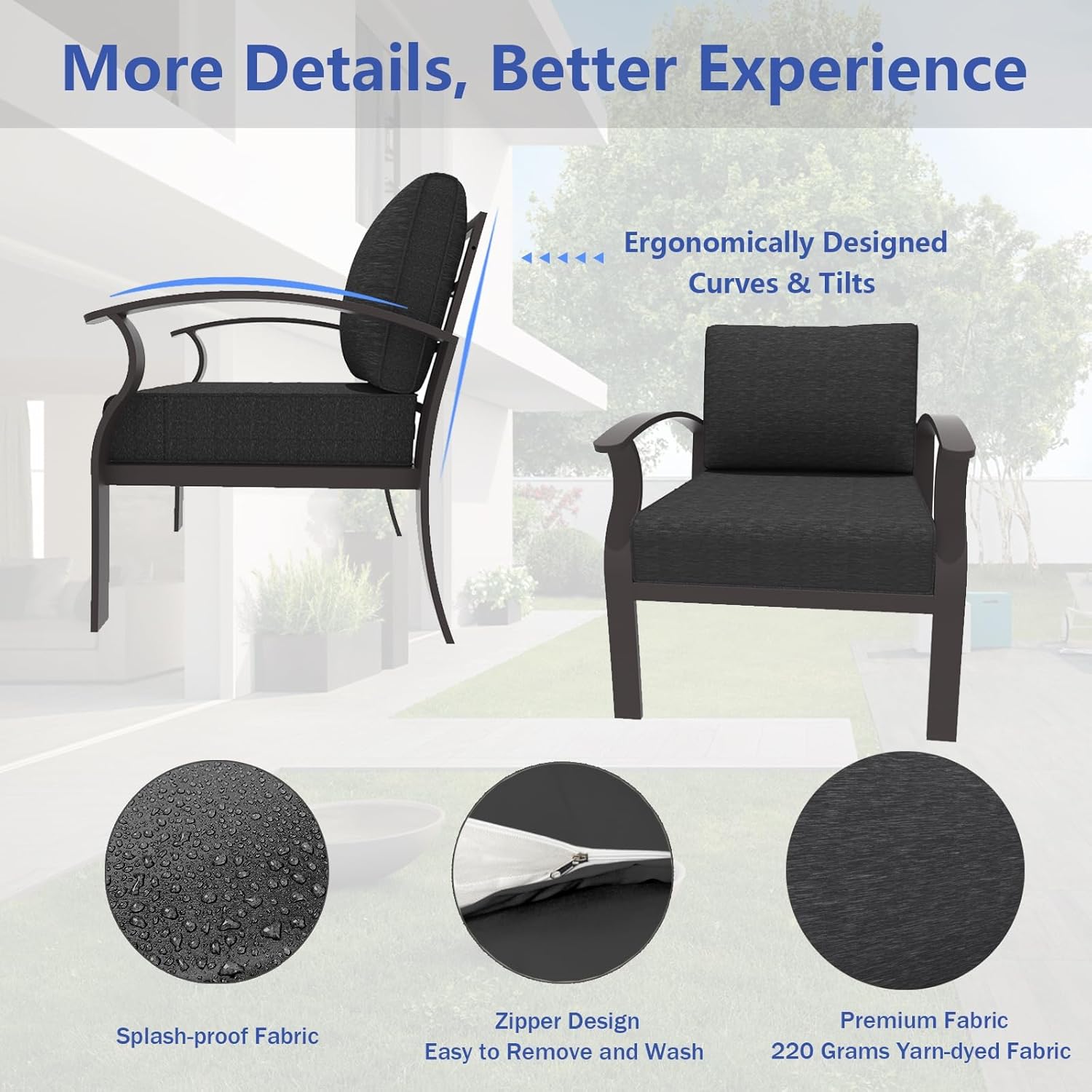 ALAULM Aluminum Patio Furniture Set with Propane Fire Pit Table 5-seat Metal Outdoor Furniture w/Fire Pit Sectional Sofas w/5.1" Cushions for Patio, Backyard, Poolside-Black