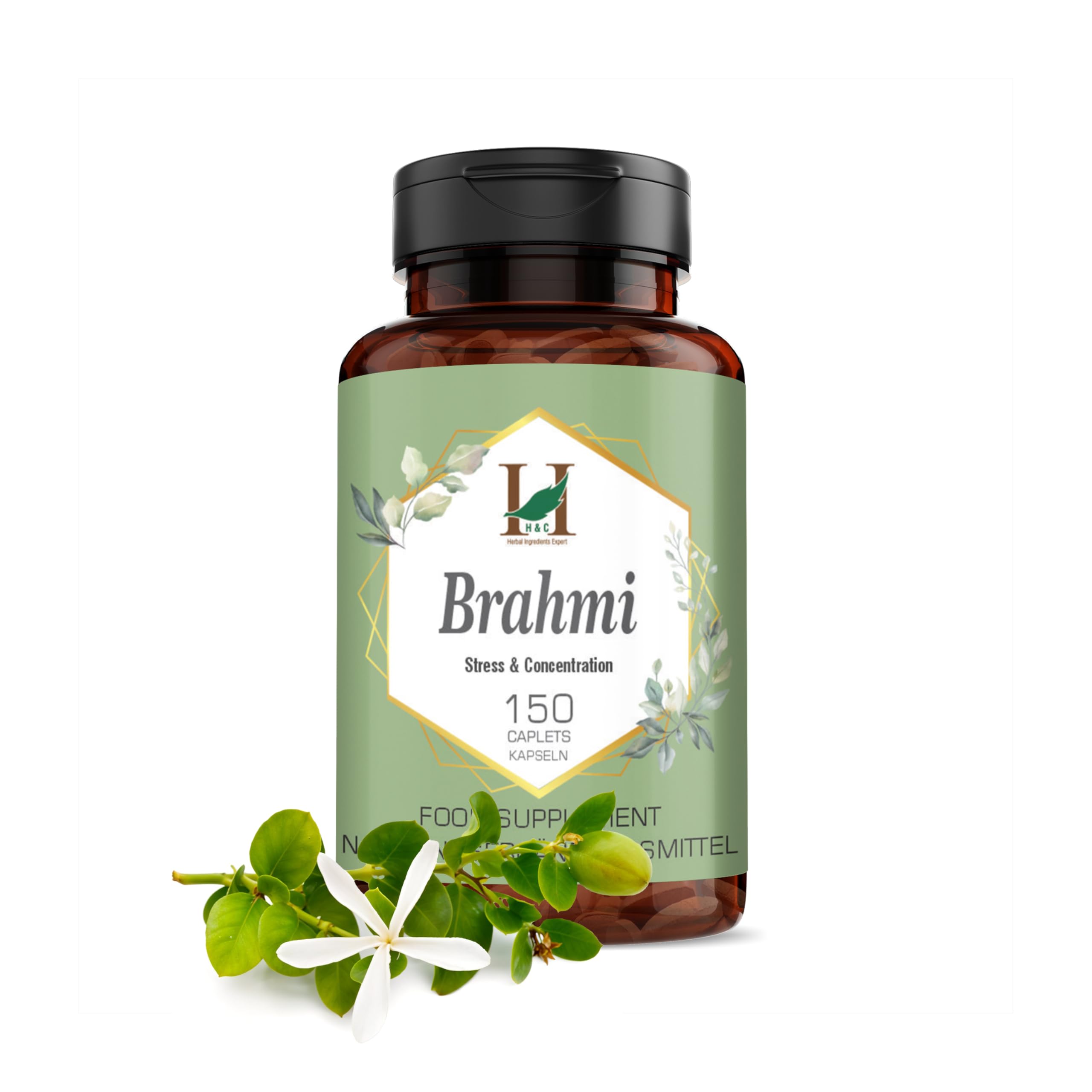 H&C Brahmi Caplets/Tablets (Bacopa monnieri) - 750mg,150 Caplets | for Rejuvenative for The Brain & Nervous System