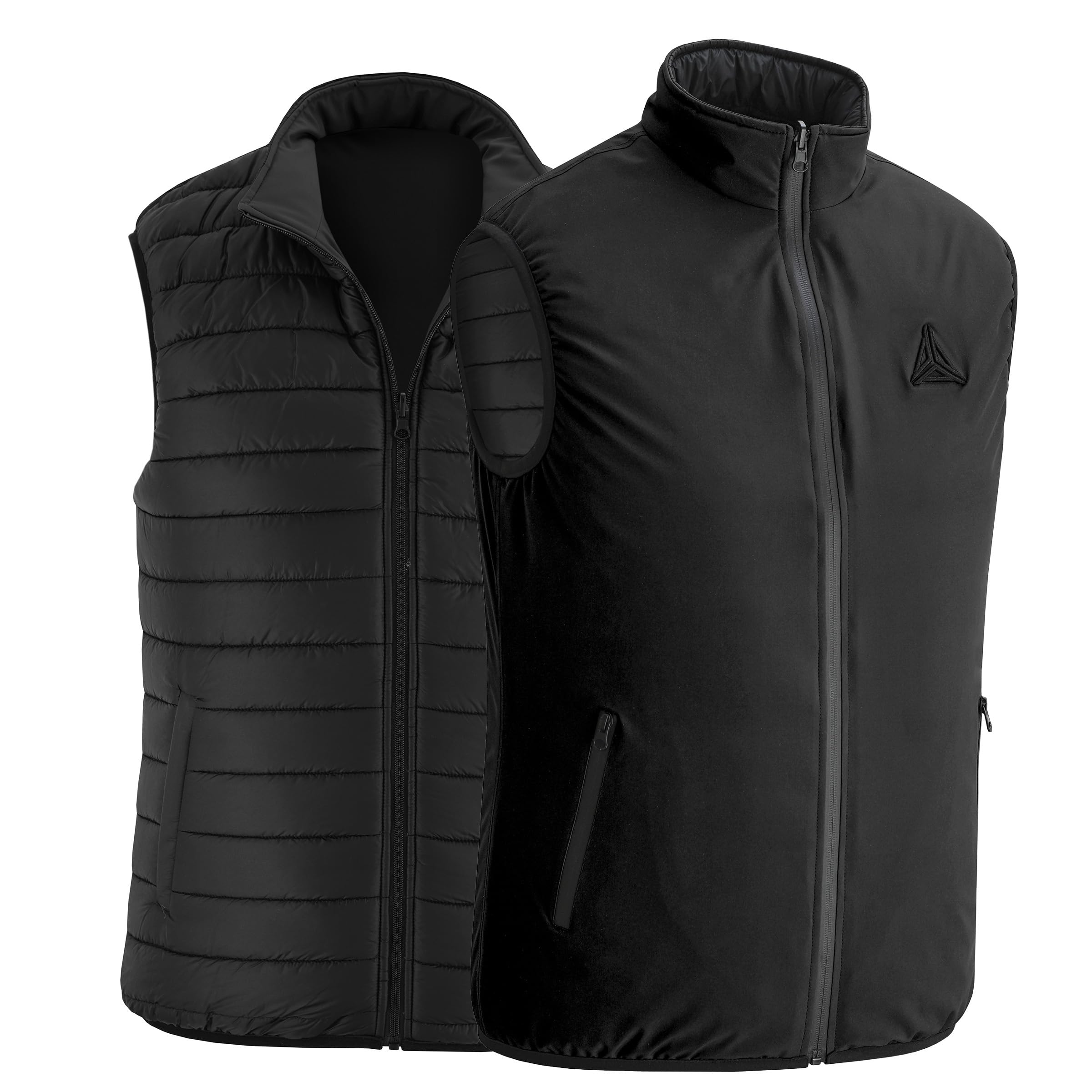 Ambick Chaleco de golf para exteriores de dos vías para hombre, chaleco acolchado reversible, chaleco ligero plegable acolchado y aislado, chaleco de abrigo resistente al agua y cálido (2XL, Negro)