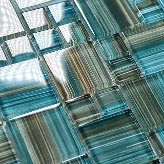 4 Sheets 0.32" Thick Crystal Glass Mosaic Tile for Shower, Pool, Bathroom Backsplash, Kitchen Backsplash, Fireplace – Waterproof, Glue Down Install (Aegean,4 Sq.Ft)