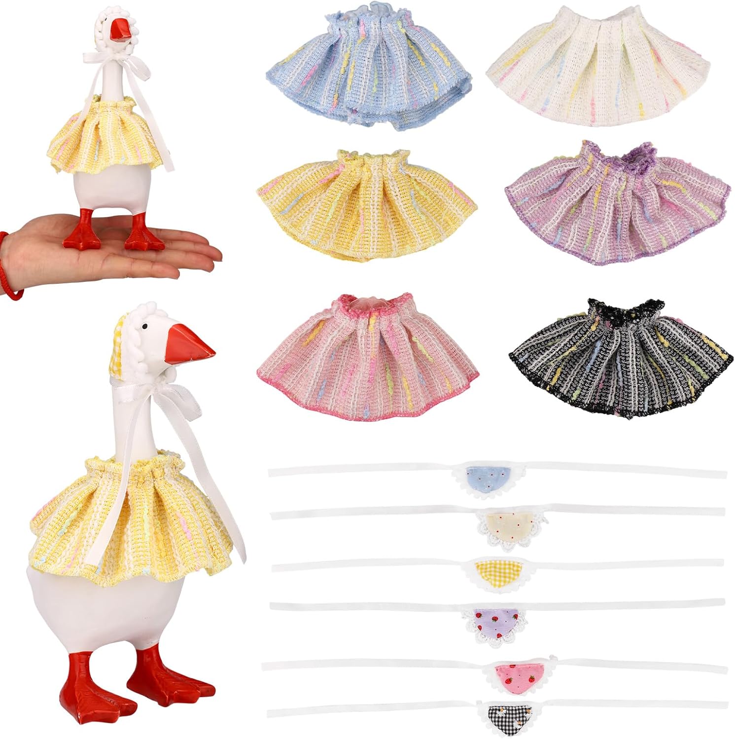6 Sets 7 Inch Mini Desk Goose Outfits, Cute Headscarf & Skirt for Silly Porch Desktop Goose Decor Statue Colorful Headwear Dress Clothes Accessories for Magnetic Geese Key Holder Gifts
