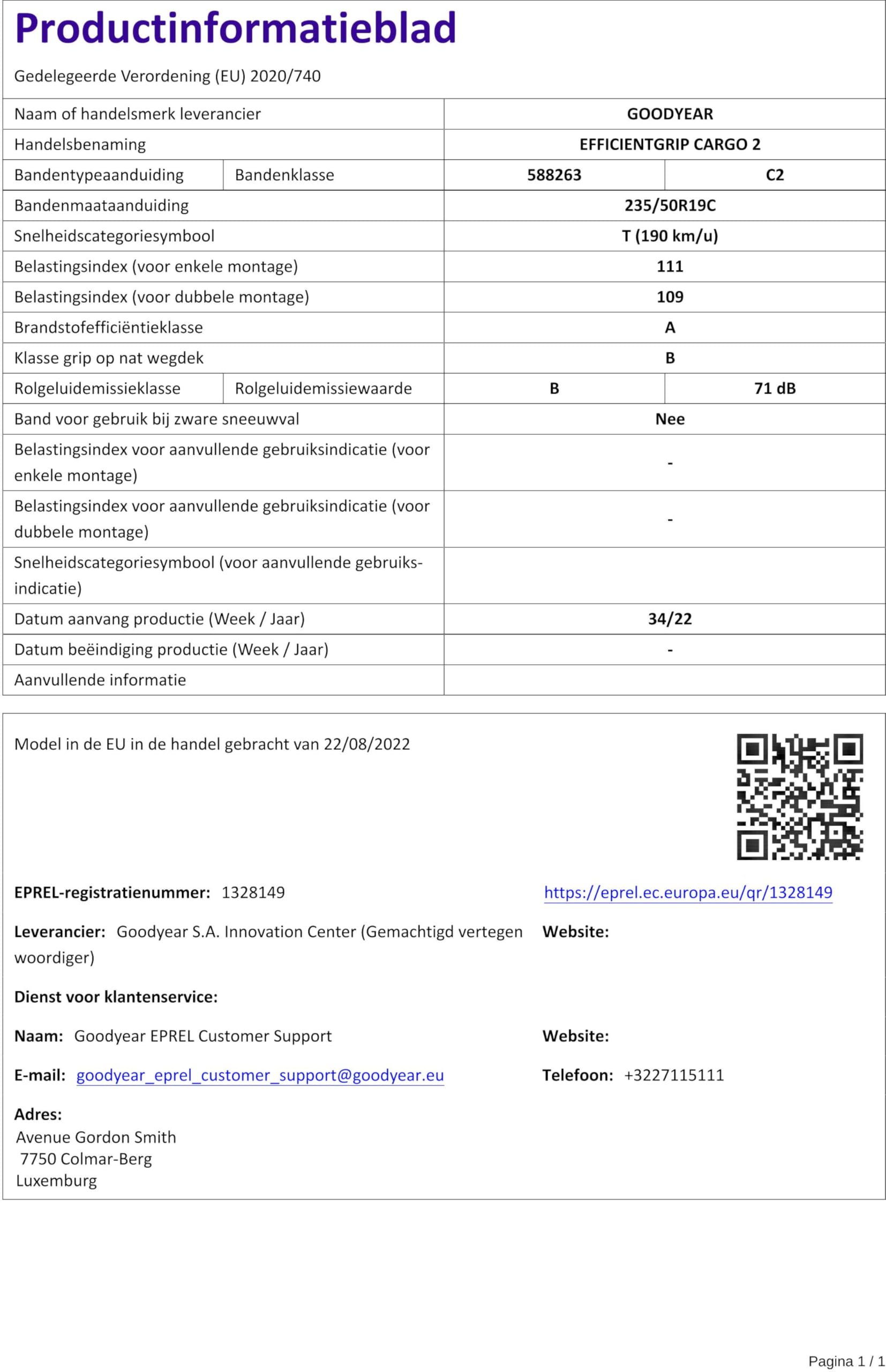 Goodyear Pneumatico per Furgone, Standard