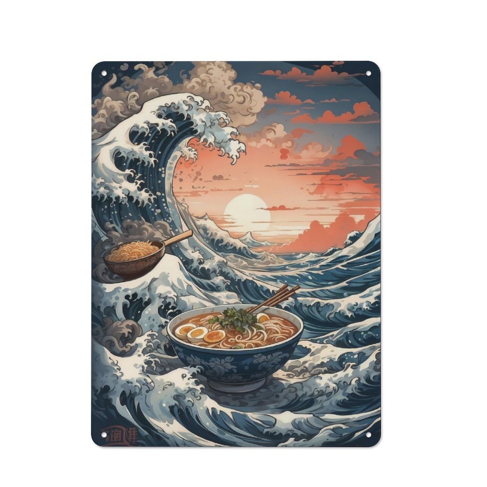 Junmoney Tsunami Ramen Vintage Tin Sign 40X30cm For Guest Room Or Hallway, Suited To Home Decor Collectors