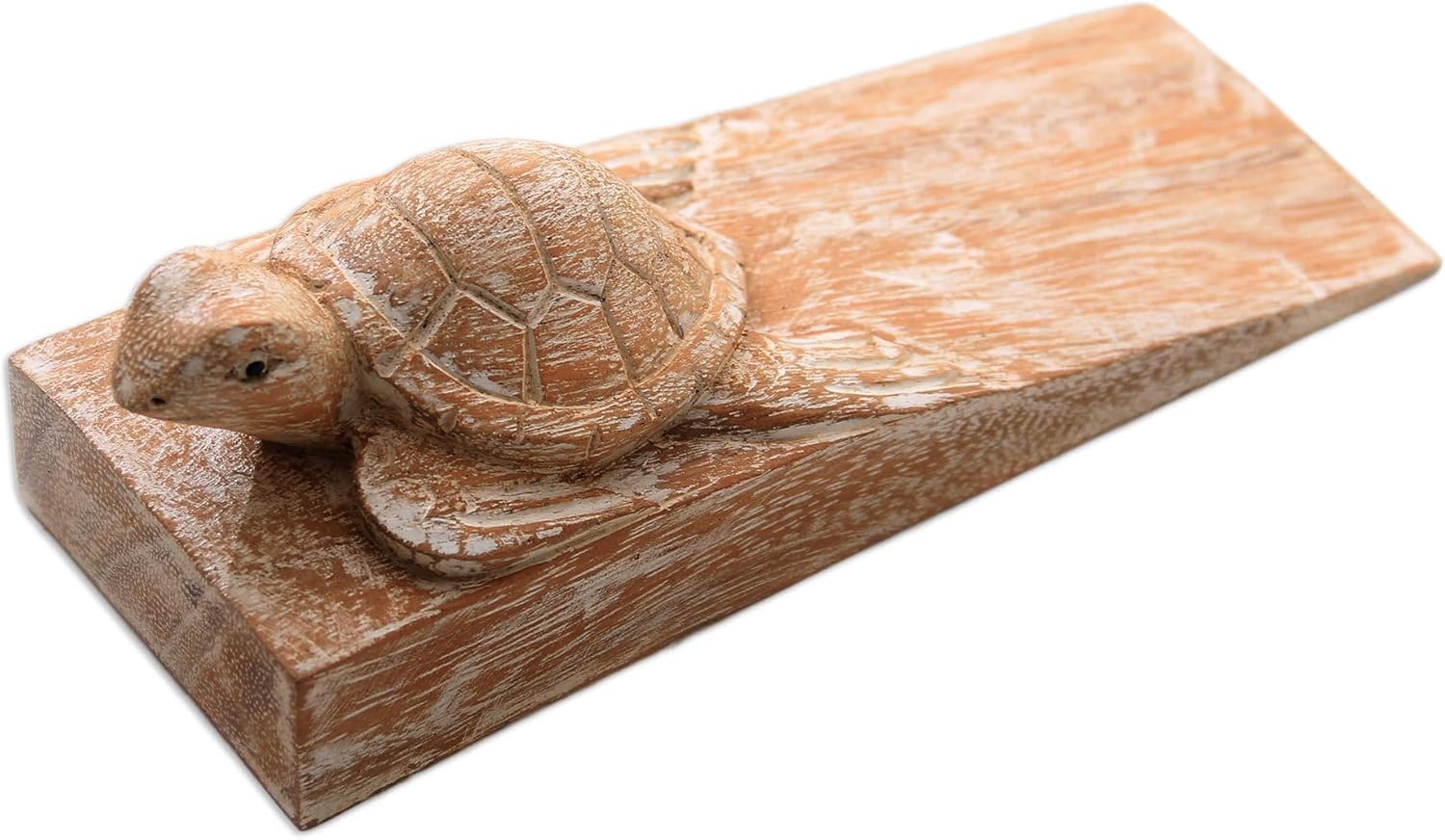 NOVICA Handmade Wood Baby Turtle Door Stopper, Brown and White, 'Distressed Baby Turtle'