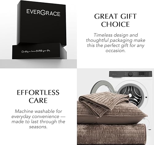 Miniatura 17 de EVERGRACE Velvet Quilt Set King Size, Luxurious Soft Striped Channel Bedding Set, Lightweight Velvet Comforter for All Season, Oversized Bedspread