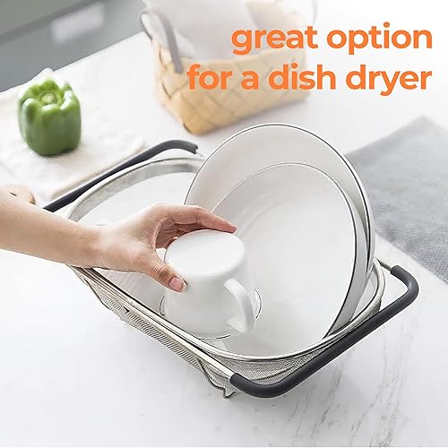 Miniatura 7 de Sheffsky Colador expandible sobre el fregadero, colador ovalado de acero inoxidable de malla fina de 6 cuartos de galón sobre el fregadero con asas