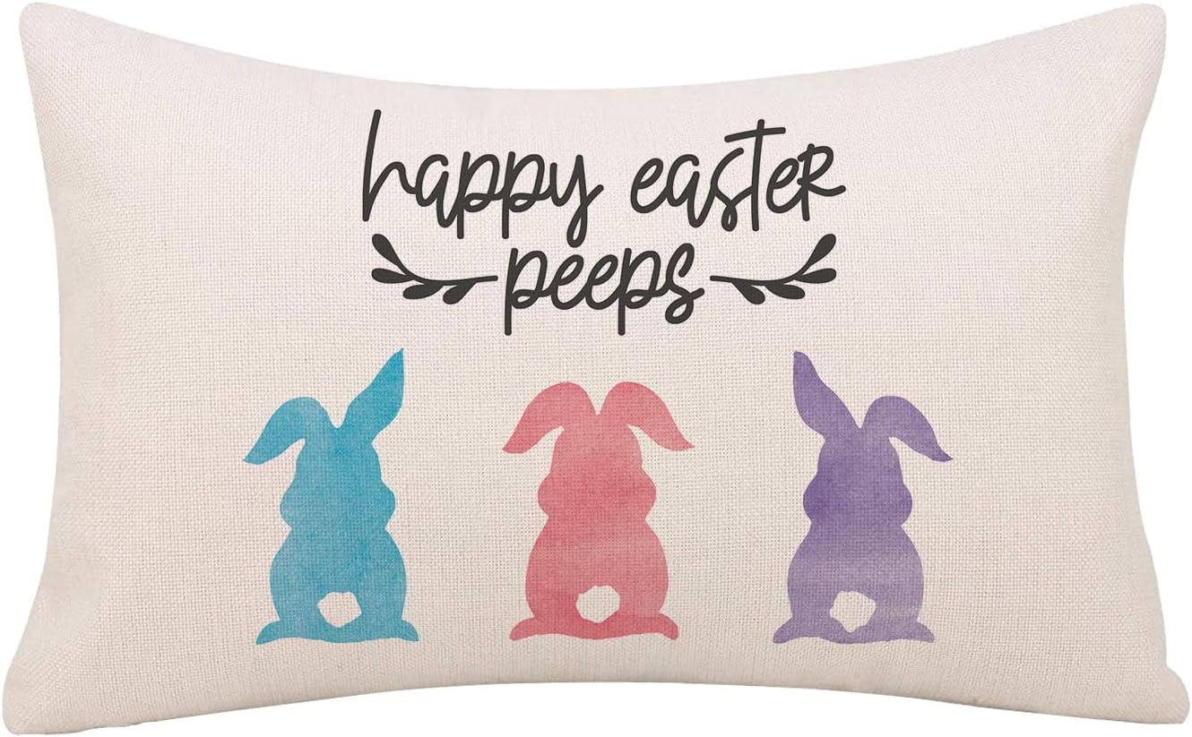 Easter Pillow Covers 12x20 Inch Rubbit Bunny Cute Throw Pillowcase Home Sofa Bedroom Decor Cushion Case Spring Seasonal Farmhouse Decorations