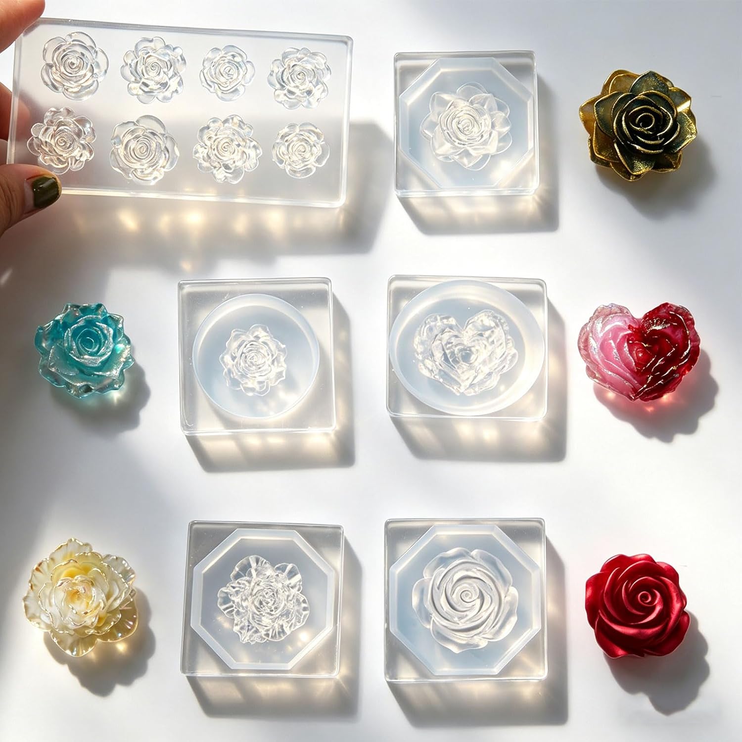 6Pcs 3D Flower Clear Silicone Resin Molds, Rose, Peony, Camellia Mini & Large Flower Resin Molds for DIY Jewelry, Earrings, Pendants, Keychains, Home Decor, Valentine's Day Crafts