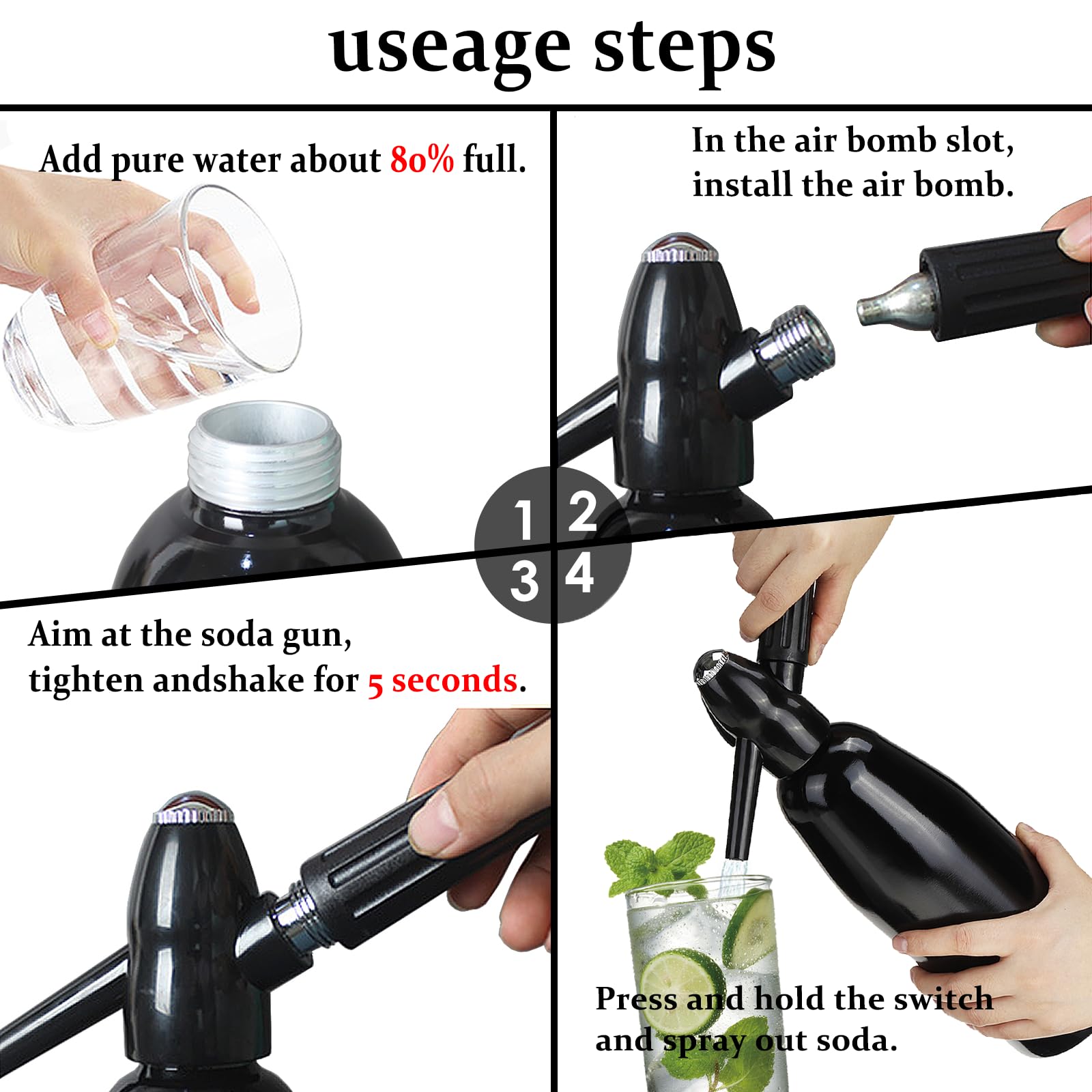 Siphon à soda portable de 1 L – Machine à soda en aluminium pour faire soi-même de l'eau gazeuse gazeuse, kit de bouteille d'eau gazeuse nostalgique pour rafraîchir Seltzer, cocktails, jus et boissons