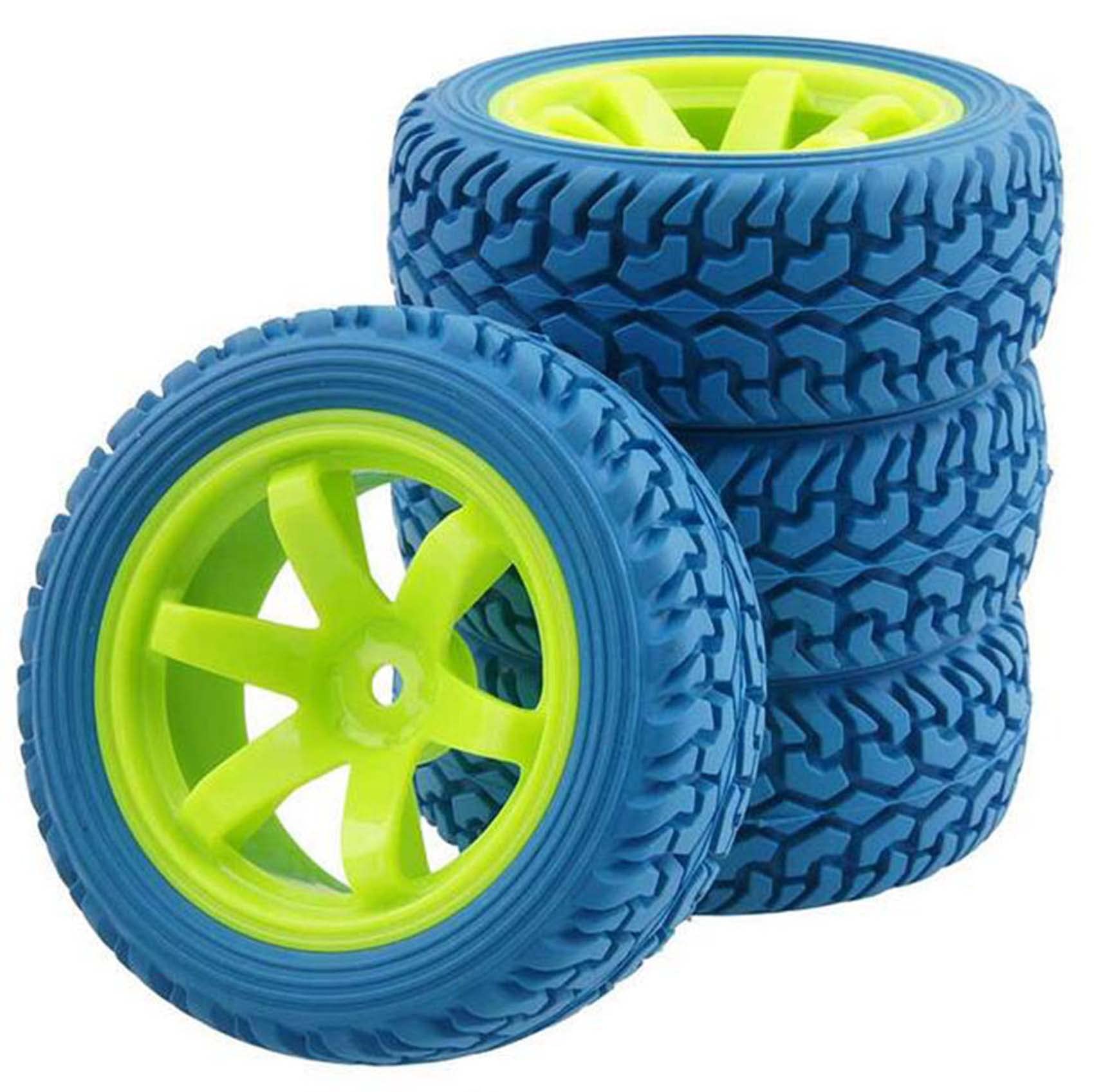 KEEDA 75mm Rubber Tyres and Wheels for 1/10 RC On Road Car 1/16 RC Rally Car HSP 94123 HPI Kyosho Tamiya (Blue & Green)
