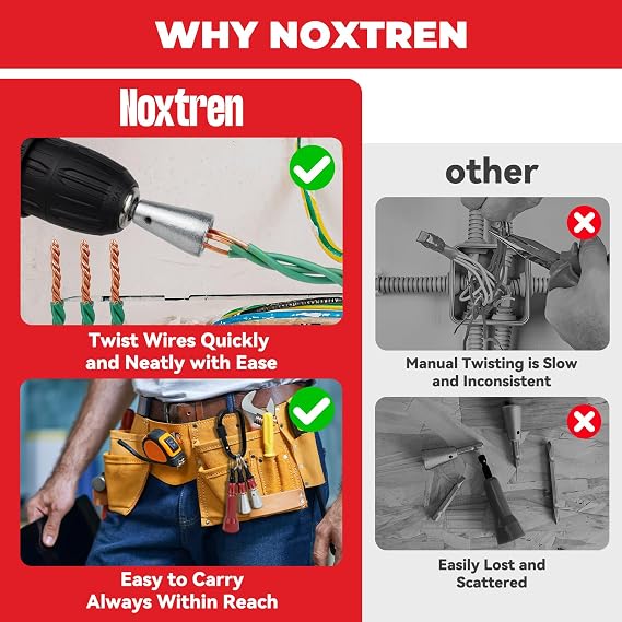 6PCS Wire Twister Tool for Drill with Bit Holder Keychain, Wire Nut Twister for Drill with 1/4 Hex Shank Professional Electrician Tools for 922 AWG Wire Connector Twisting