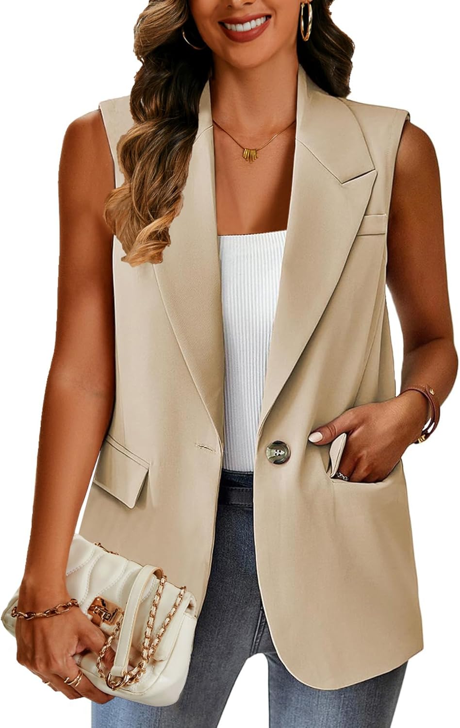 Sleeveless Blazer Vests for Women 2025 Trendy，Fully Lined Fashion Casual Work Office Suit Vest with Pockets - Image 2