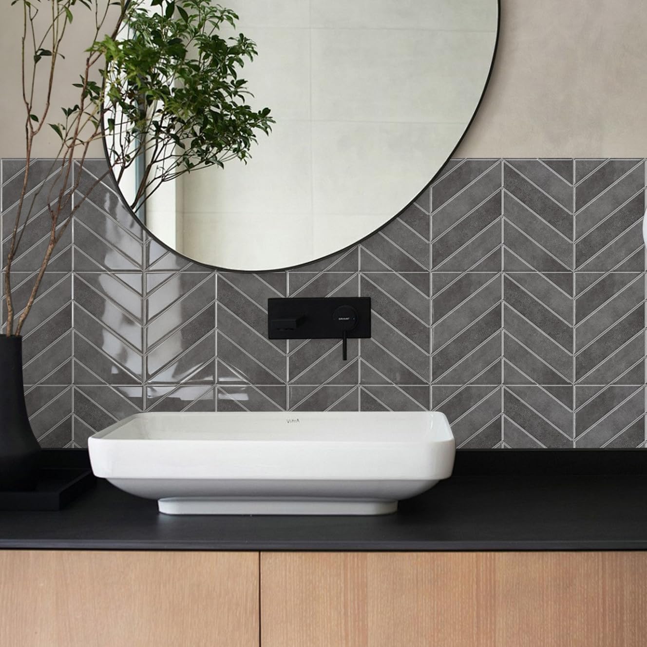 Alwayspon 23x29cmx10Pcs 3D Vinyl Splashback Tiles, Peel and Stick Self Adhesive Wall Tile Stickers Stick on Tiles for Kitchen Bathroom Wall, Deep Grey
