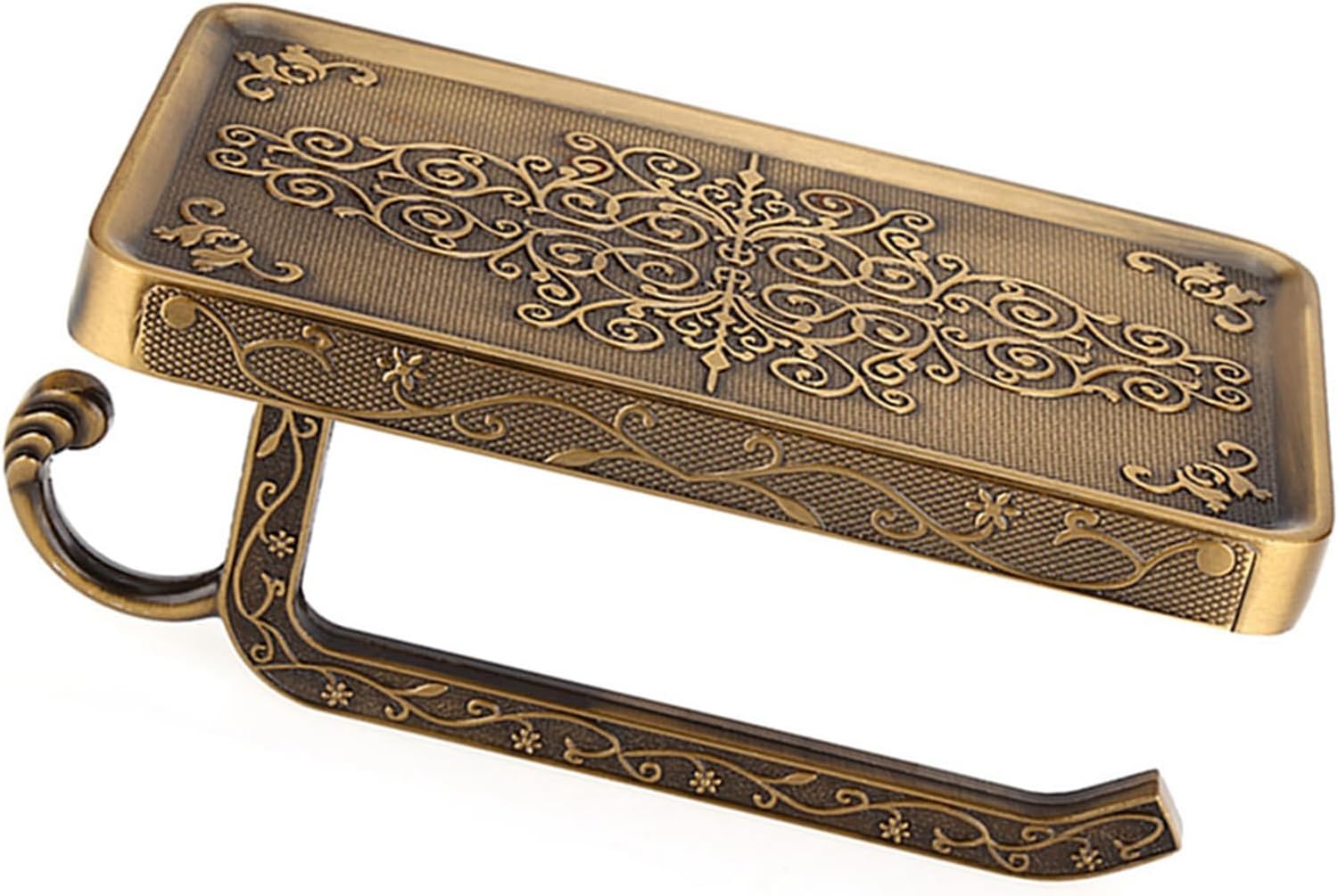 Wall Mounted Toilet Paper Holder Antique Brass Toilet Roll Holder Bathroom Paper Holder Phone Shelf (Antique Color)