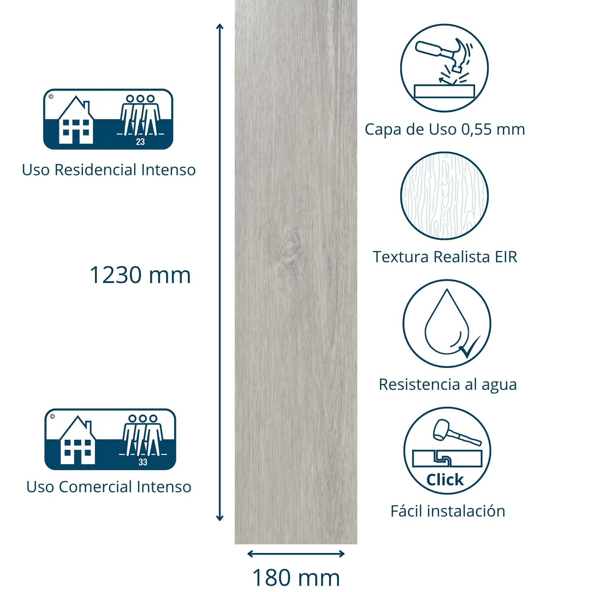 Suelo vinílico SPC click 5 mm efecto madera Gris Perla (2,21 m²) - ISOVEX