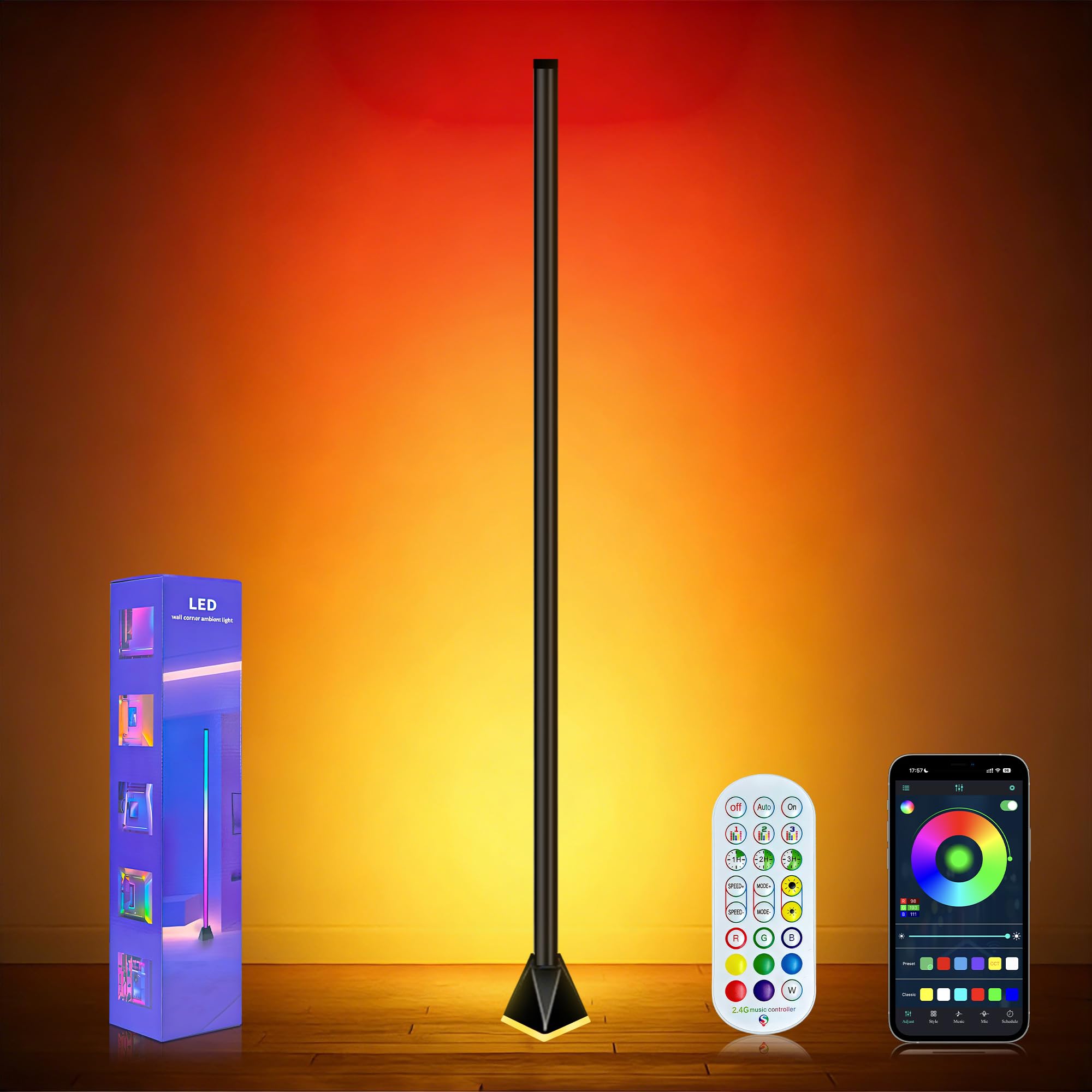 LivElect LED Stehlampe, Stehlampe Wohnzimmer mit APP-Steuerung und Fernbedienung, RGB-Ecklampe mit 16 Millionen Farben und 68+ Szenen. Farbwechsel-Umgebungslicht mit Musiksynchronisation für Gaming