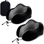 ZHCHG 2 Pack Travel Pillow, Best Memory Foam Neck Pillow for Airplane, Head Support Comfortable Pillow for Sleeping Rest, Train, Car & Home Use (2 Pack Black)
