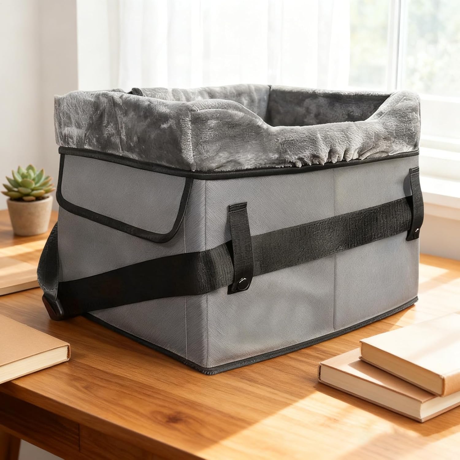 Portable Puppy Booster, Washable Car Seat for Dogs, Plush Travel Lounger with Storage Pockets, Comfortable Vehicle Bed for Small Dogs, Pet Car Seat with Soft Cushion Pet Gear for Front Back Center