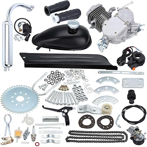 FEWENi 26” 28” Black 2 Stroke 50cc 80cc Cycle Bicycle Gas Motorized Gasoline Engine Motor Kit CDI Air Cooling For Mountain and Road Bike (50CC, Sliver)