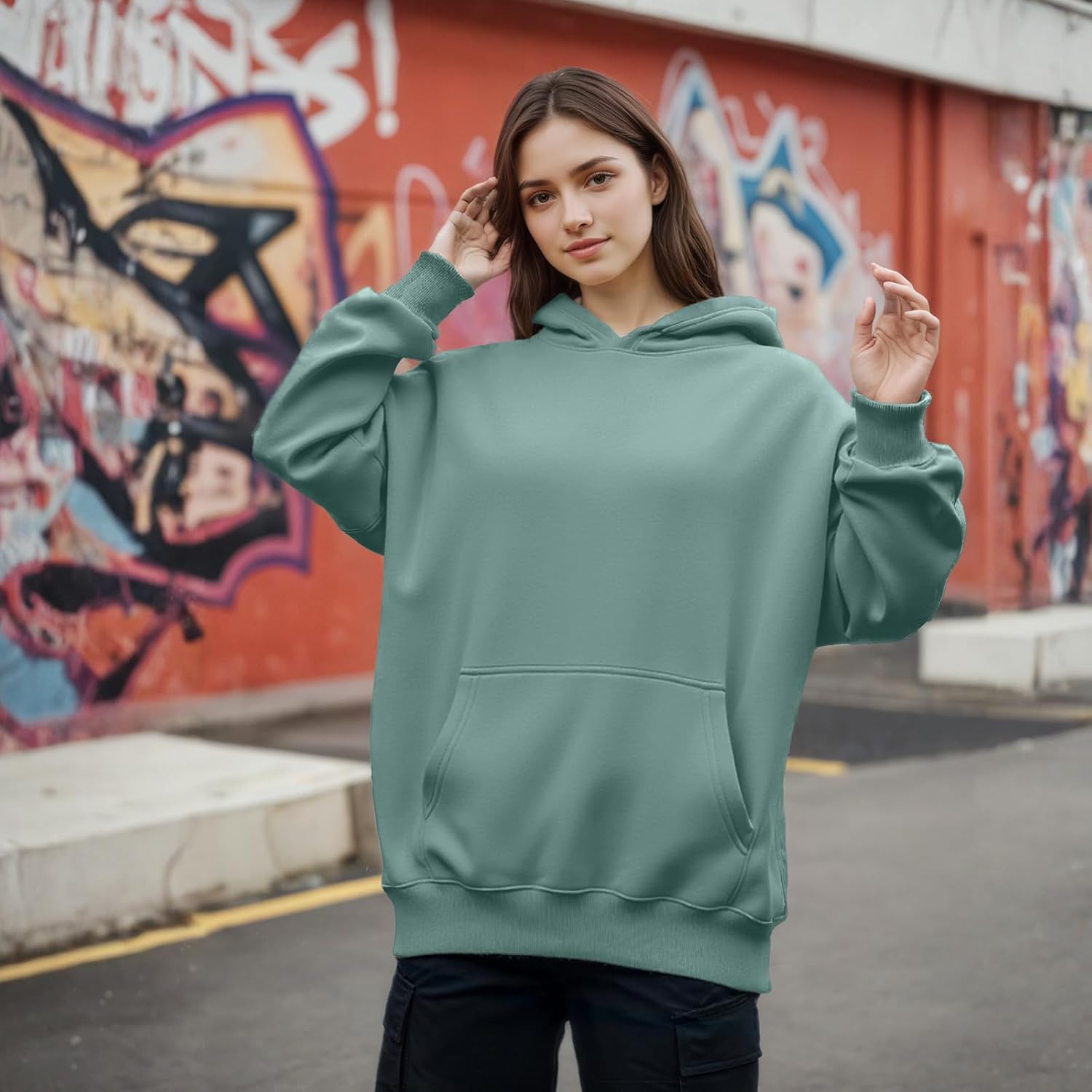 Women Hoodies Sweatshirts Sweaters Fleece Hooded Oversized Long Sleeve Crewneck Shirts Fall Winter Outfits Pocket - Image 3