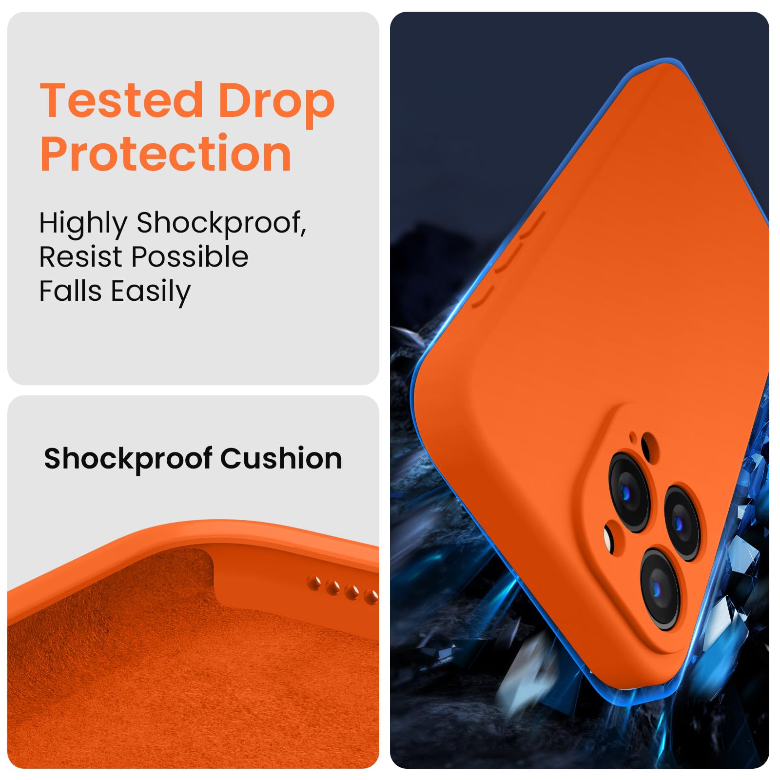 FireNova Funda diseñada para iPhone 15 Pro, 6.1 pulgadas, naranja neón | Funda de silicona mejorada [protección de cámara] con forro interior de microfibra suave antiarañazos