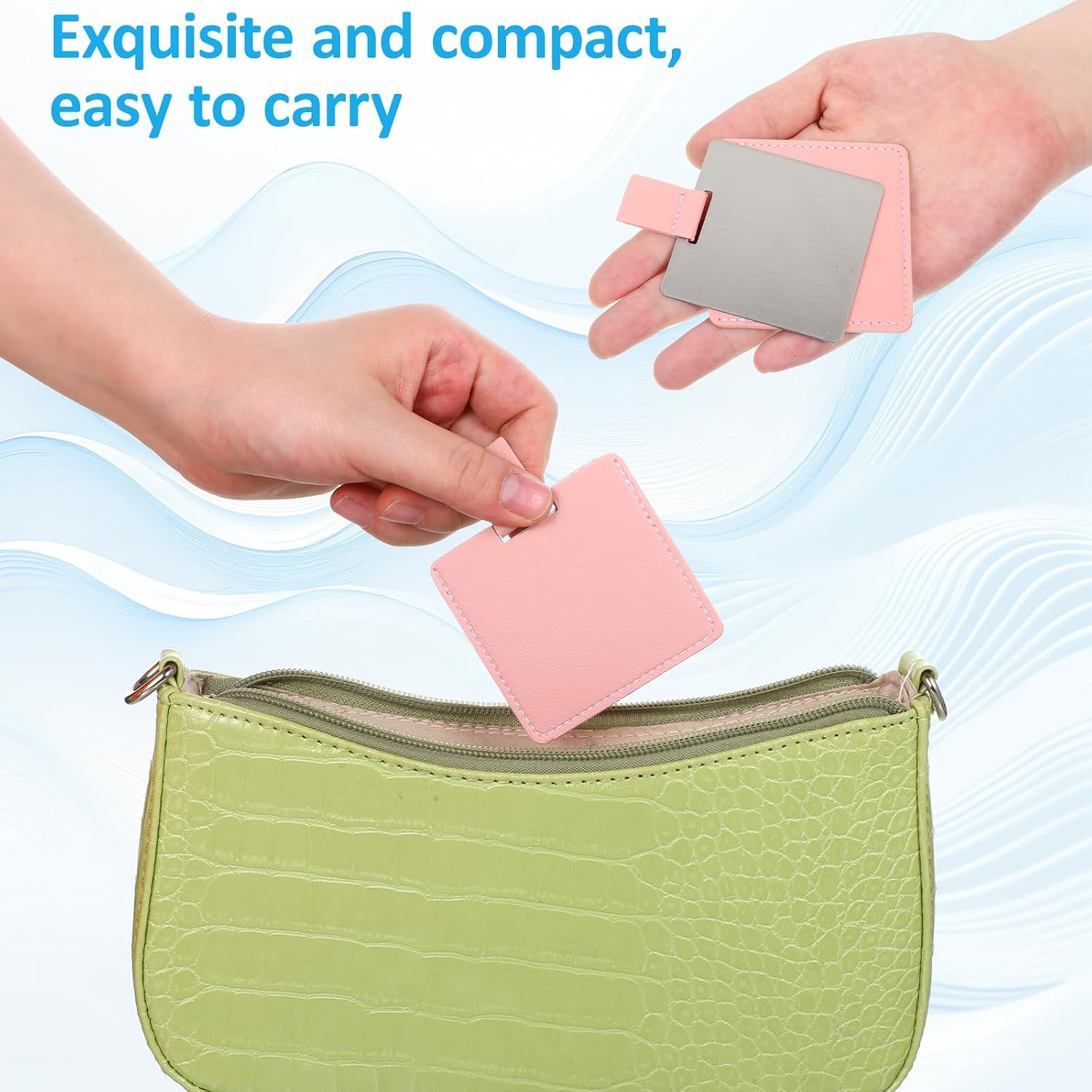 InnoHHustle 3 Pcs Pocket Mirror Portable Folding Mini Mirror for Purse Stainless Steel Unbreakable Small Compact Mirrors Pocket Cosmetic Travel Mirrors with PU Leather Case (White, Blue, Pink)
