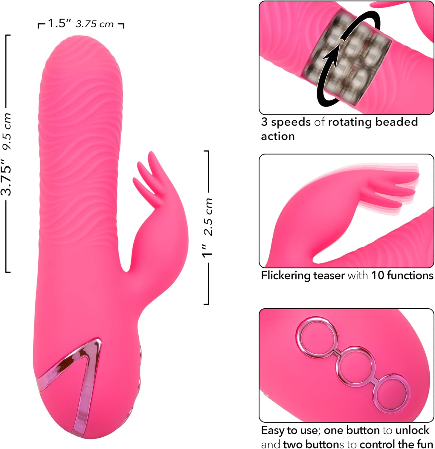 CalExotics California Dreaming Sacramento Sweetie, 10+3 Modes Waterproof Silicone Beaded Rabbit Vibrator for Women - SE-4349-23-3