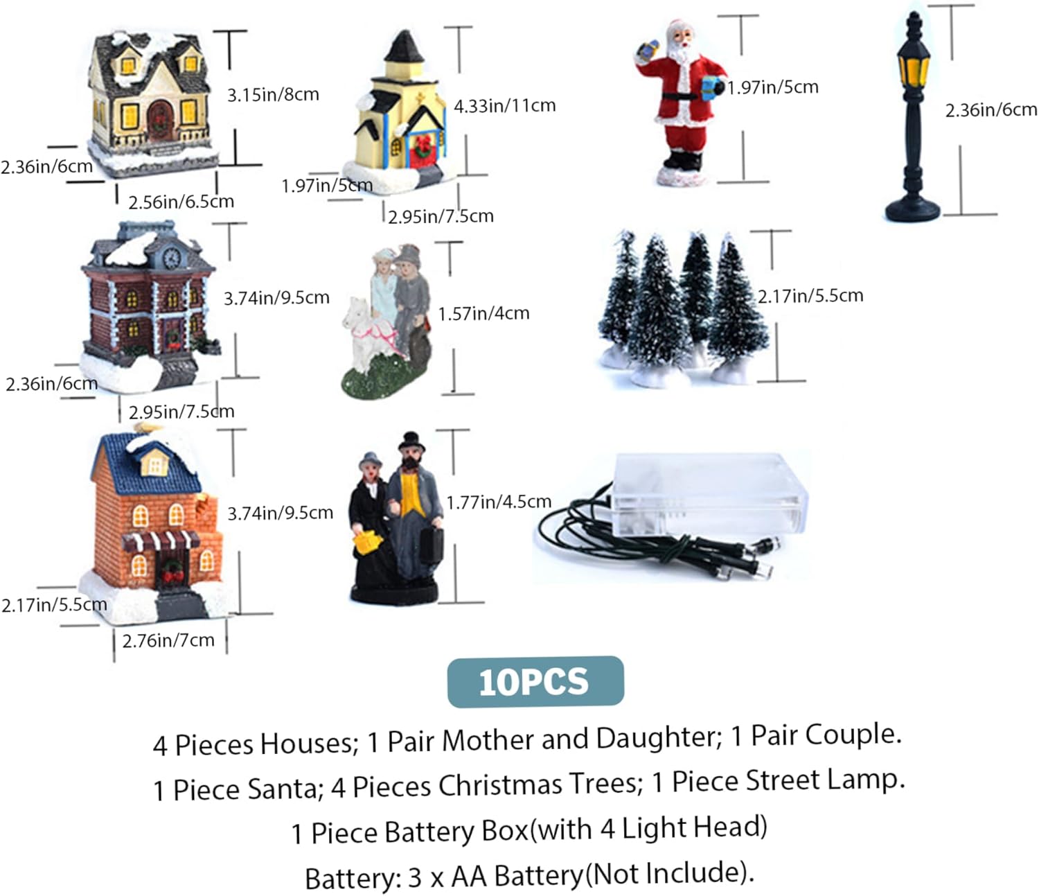 Christmas Village Houses, 10pcs/Set Led Lighted Christmas Village Collection Indoor Room Decor Collectible Buildings